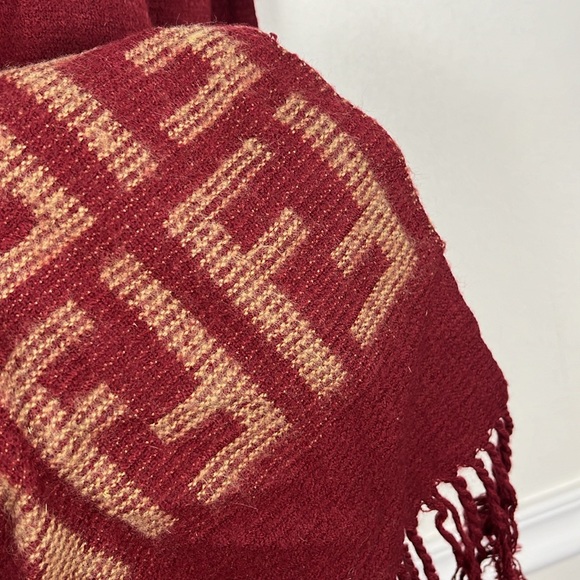 Vintage FENDI Dark Red Wool Fringe Scarf 23x67” - Picture 4 of 6